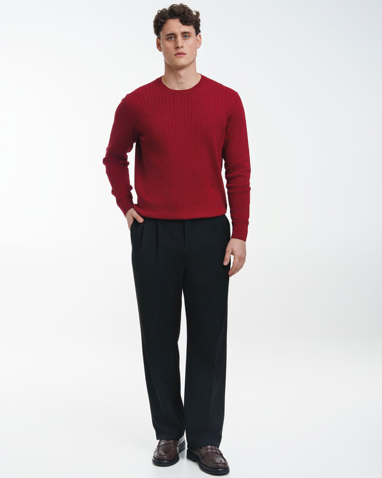 Wide Rib Knit Crewneck (Dark Red)