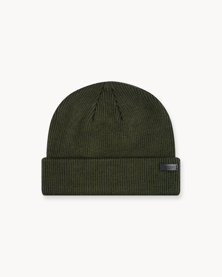 Leather Patch Beanie (olive)