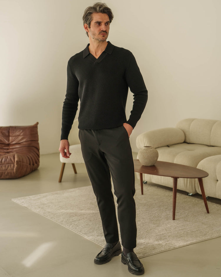 Rib Knit Polo (Black)