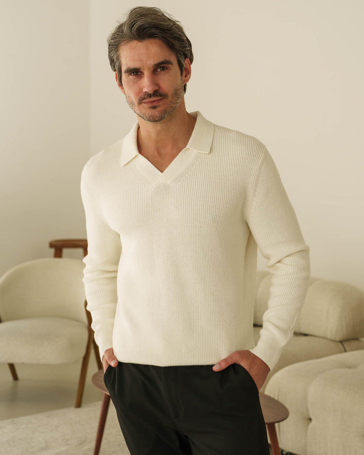 Rib Knit Polo (Off-White)