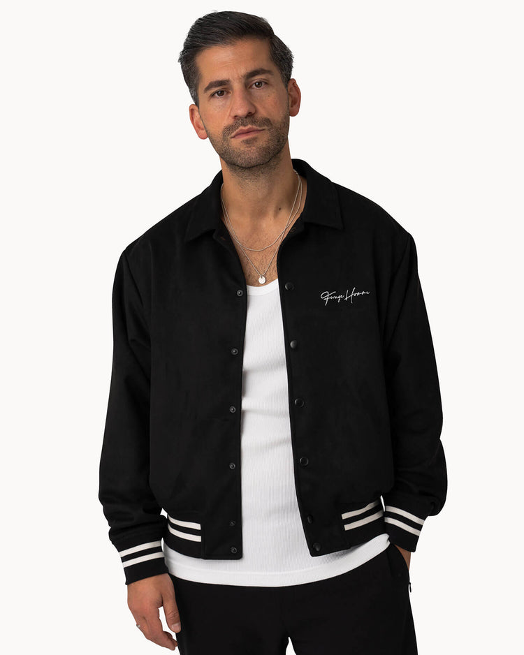 Faux Velour College Jacket (black)