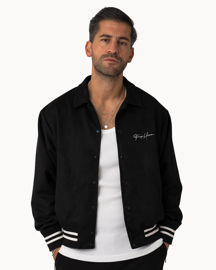 Faux Velour College Jacket (black)