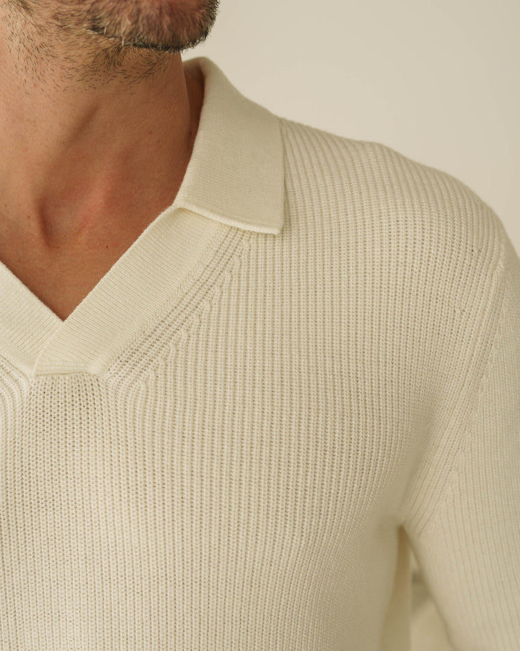 Rib Knit Polo (Off-White)