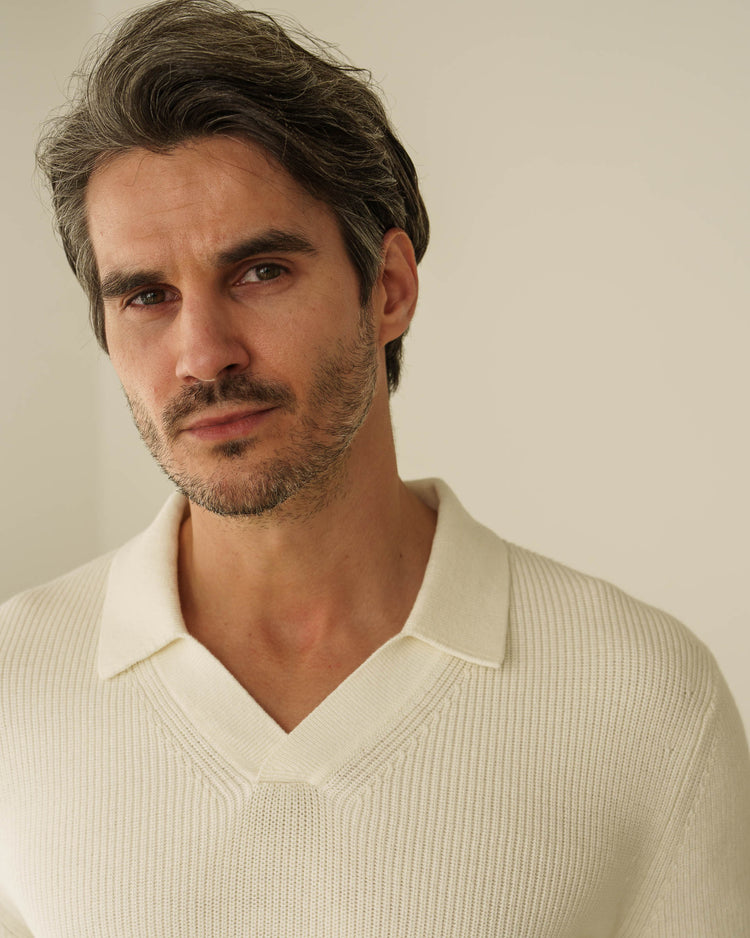 Rib Knit Polo (Off-White)