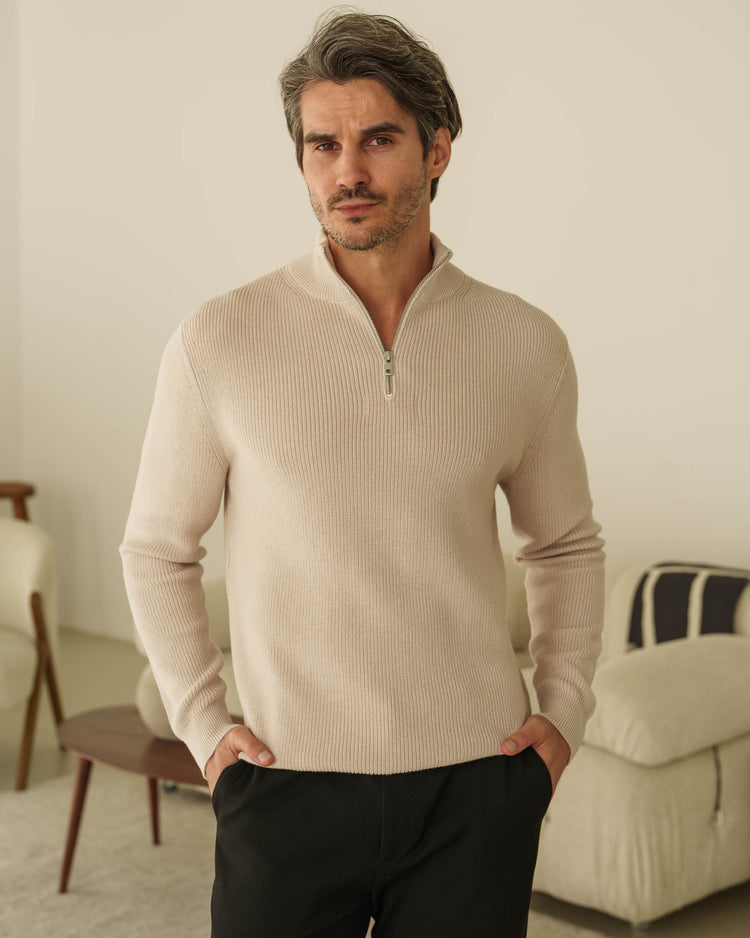 Rib Knit Troyer (Sand)