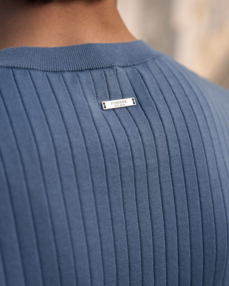 Wide Rib Knit T-Shirt (Blue)