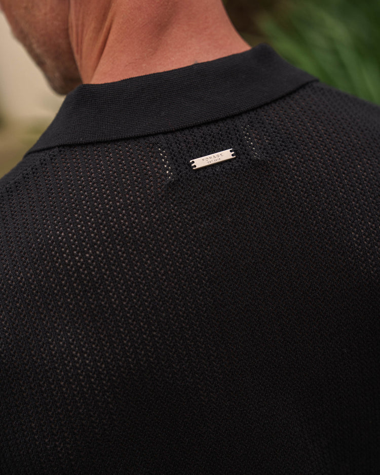 Mesh Knit Polo Shirt (Black)
