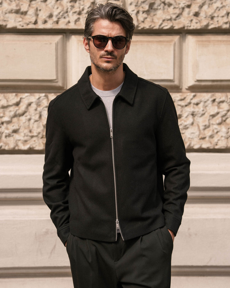Wool Harrington Jacket (Black)