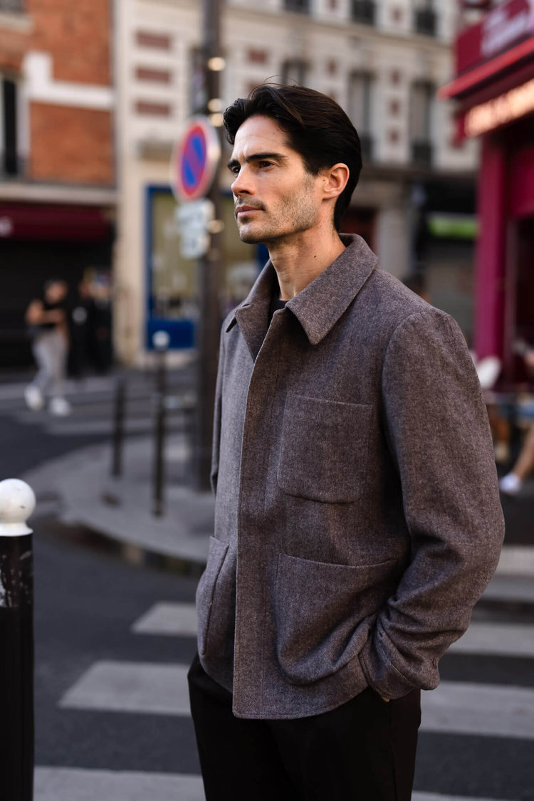 Field Wool Overshirt (Brown Herringbone)