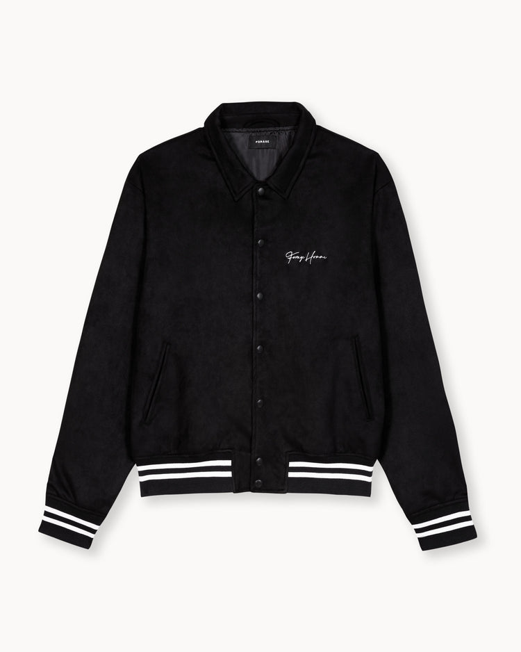 Faux Velour College Jacket (black)