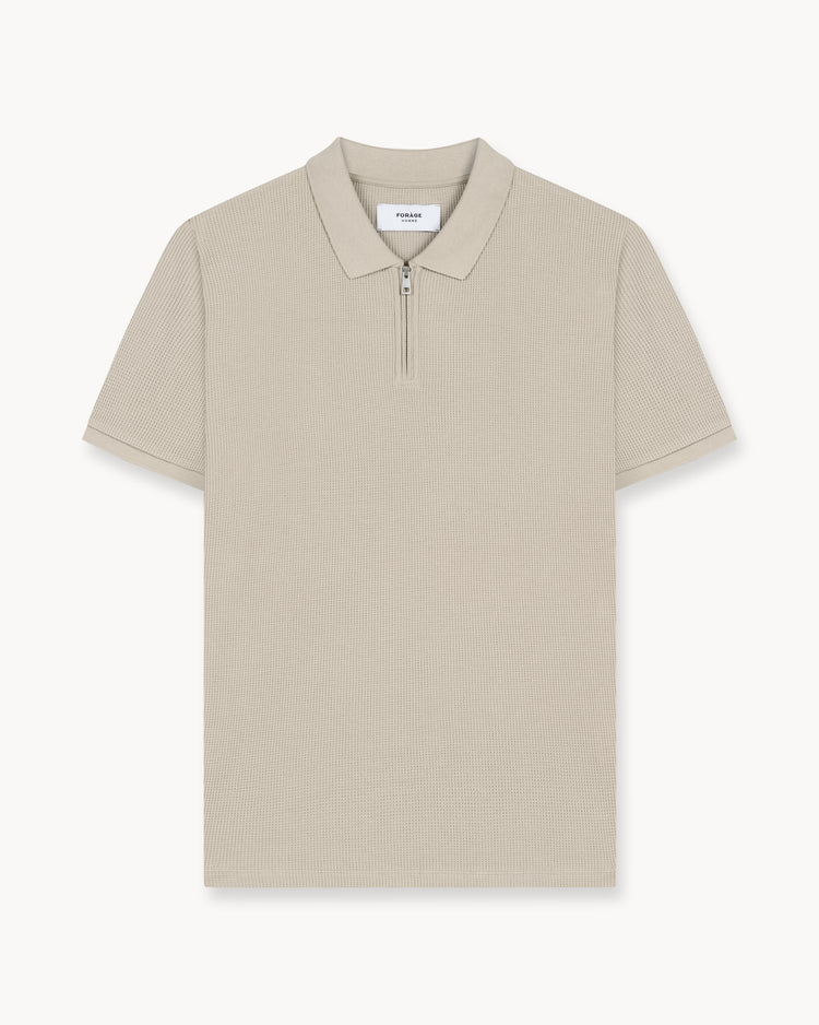 Waffle Zip Polo (Taupe)