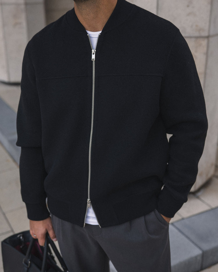 Doubleface Wool Bomber Jacket (Black)