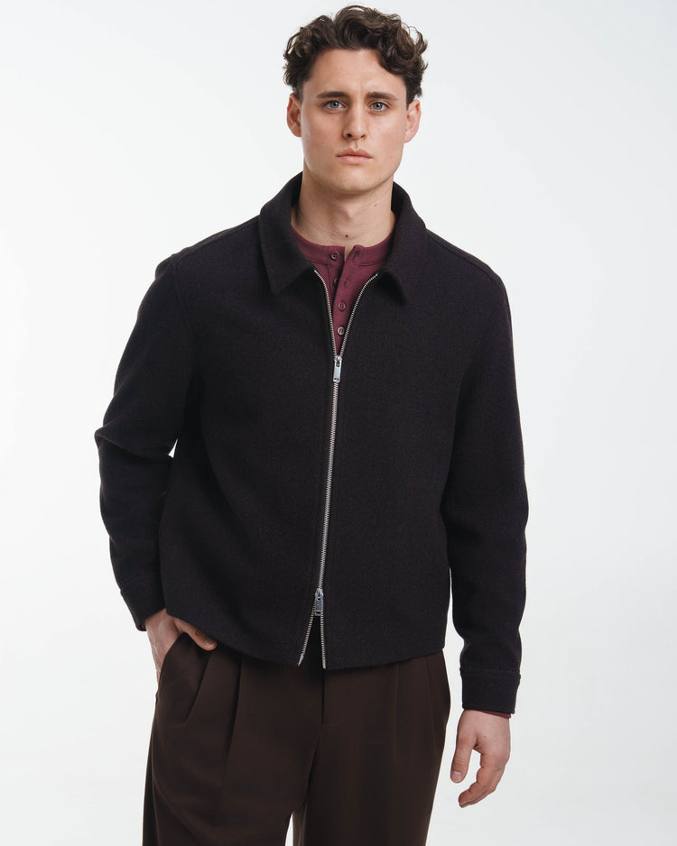 Wool Harrington Jacket (Dark Brown)