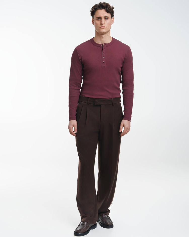 Fine Rib Henley Longsleeve (Bordeaux)