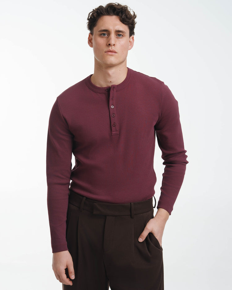 Fine Rib Henley Longsleeve (Bordeaux)