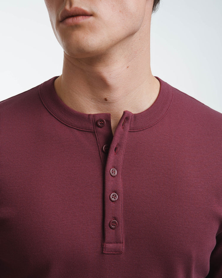 Fine Rib Henley Longsleeve (Bordeaux)