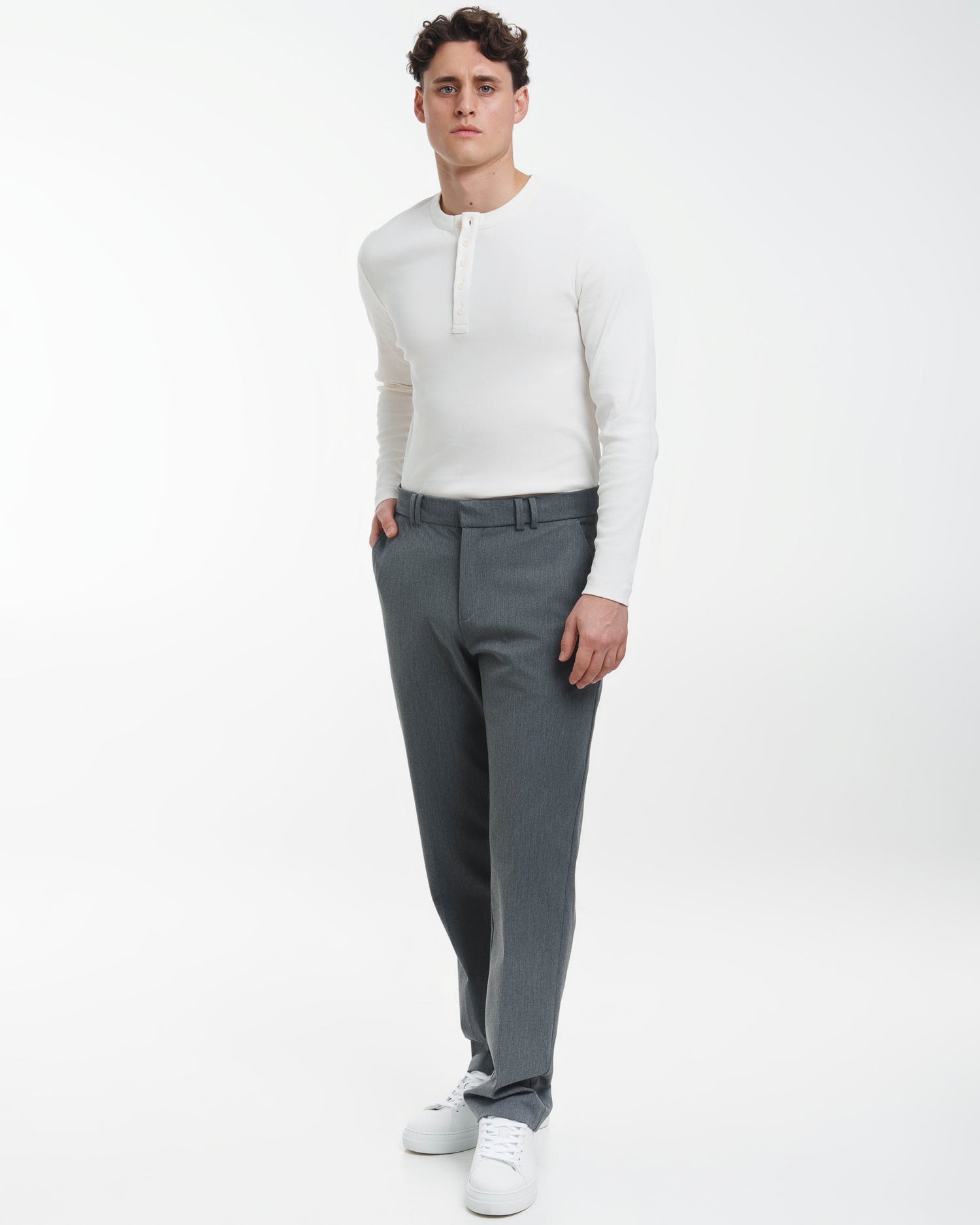 White Ripp Fine Rib Henley Longsleeve Off-White | Herren Henley Langarmshirt Ripp ...