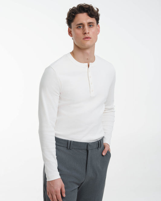 Fine Rib Henley Longsleeve (Off-White)