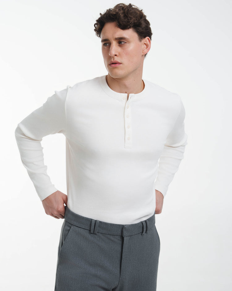 Fine Rib Henley Longsleeve (Off-White)