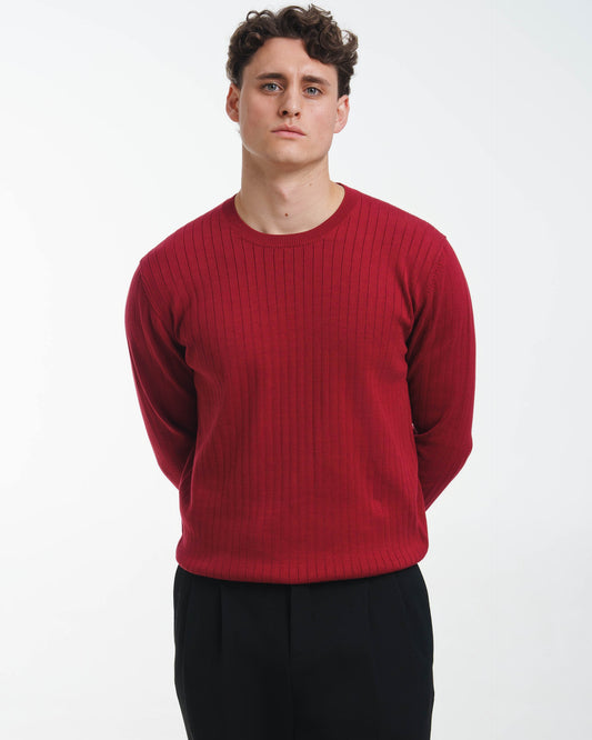 Wide Rib Knit Crewneck (Dark Red)