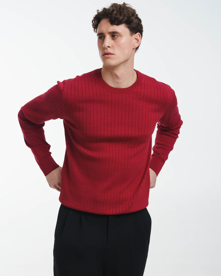 Wide Rib Knit Crewneck (Dark Red)