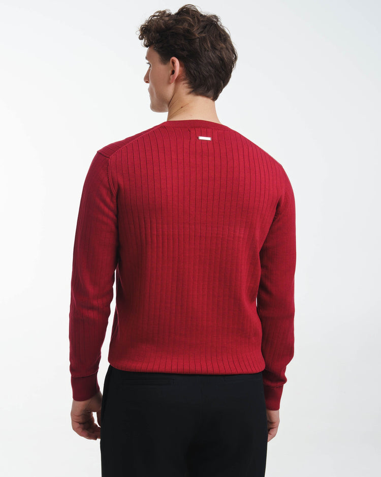 Wide Rib Knit Crewneck (Dark Red)