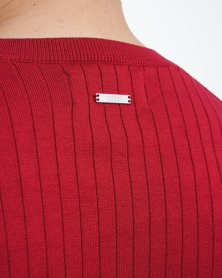 Wide Rib Knit Crewneck (Dark Red)