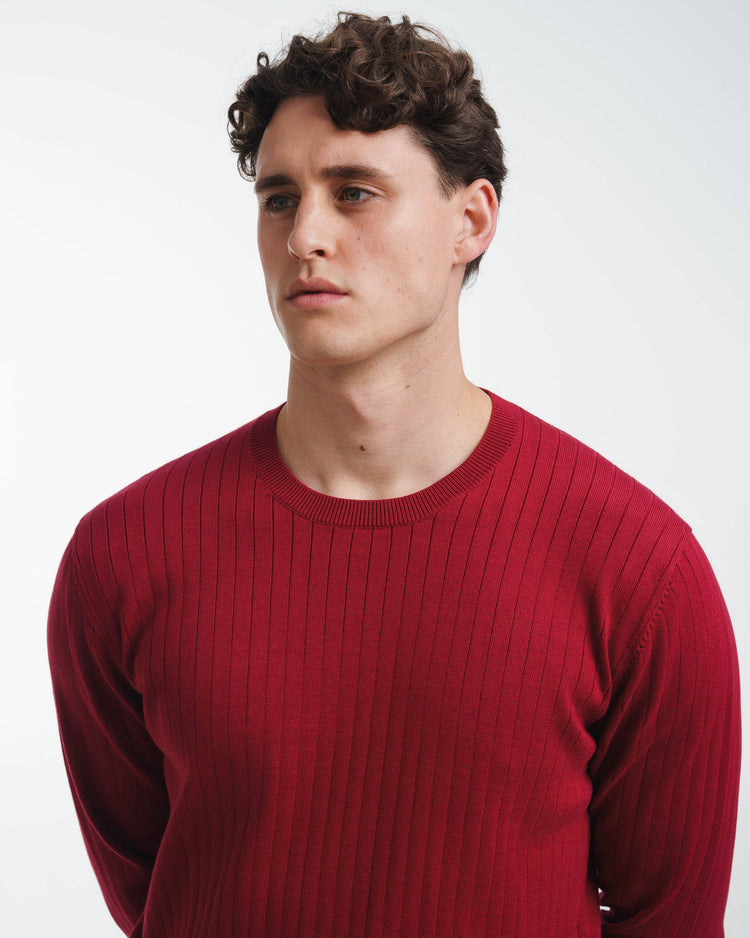 Wide Rib Knit Crewneck (Dark Red)
