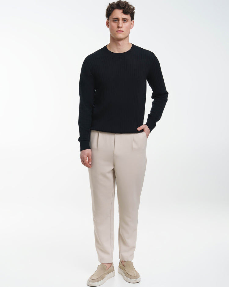 Wide Rib Knit Crewneck (Black)