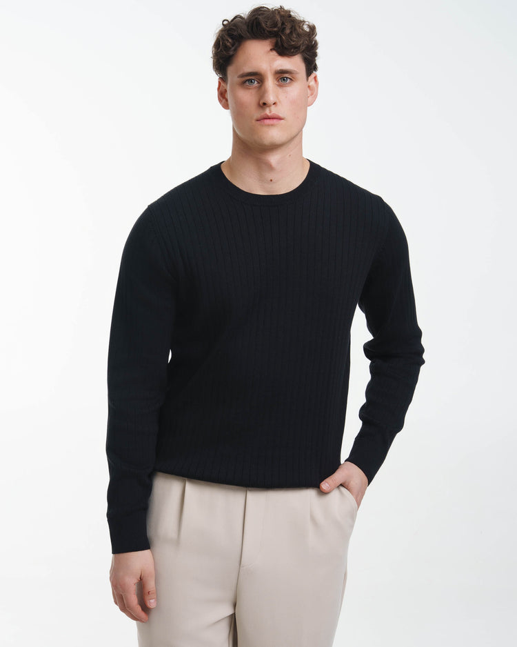 Wide Rib Knit Crewneck (Black)