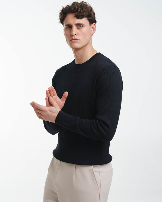 Wide Rib Knit Crewneck (Black)