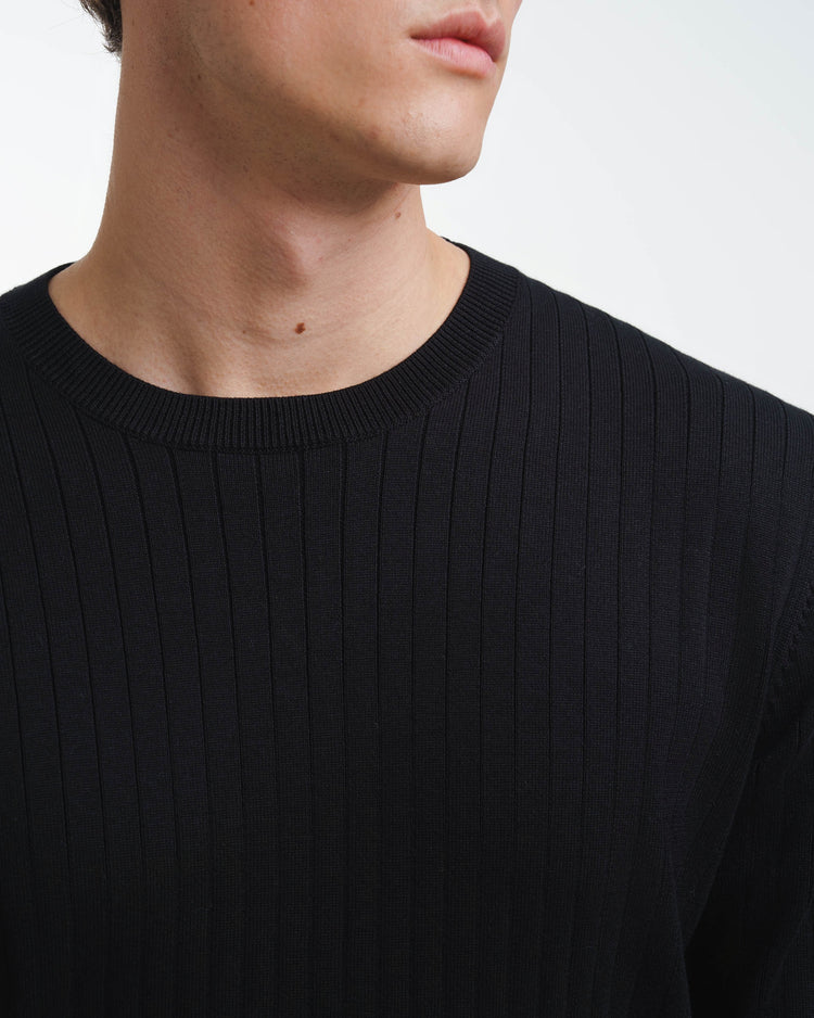Wide Rib Knit Crewneck (Black)