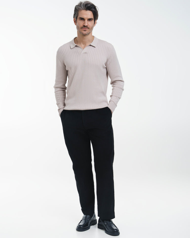 Wide Rib Knit Polo (Greige)