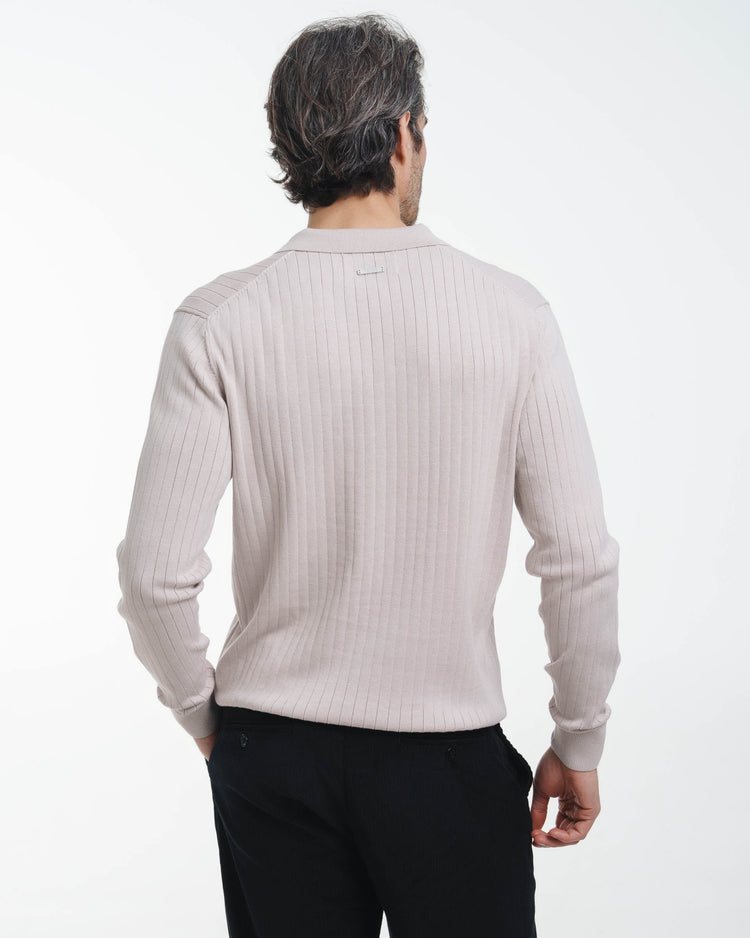 Wide Rib Knit Polo (Greige)