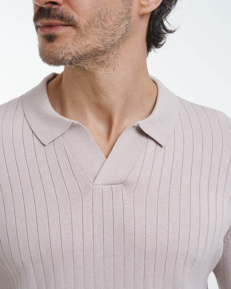 Wide Rib Knit Polo (Greige)