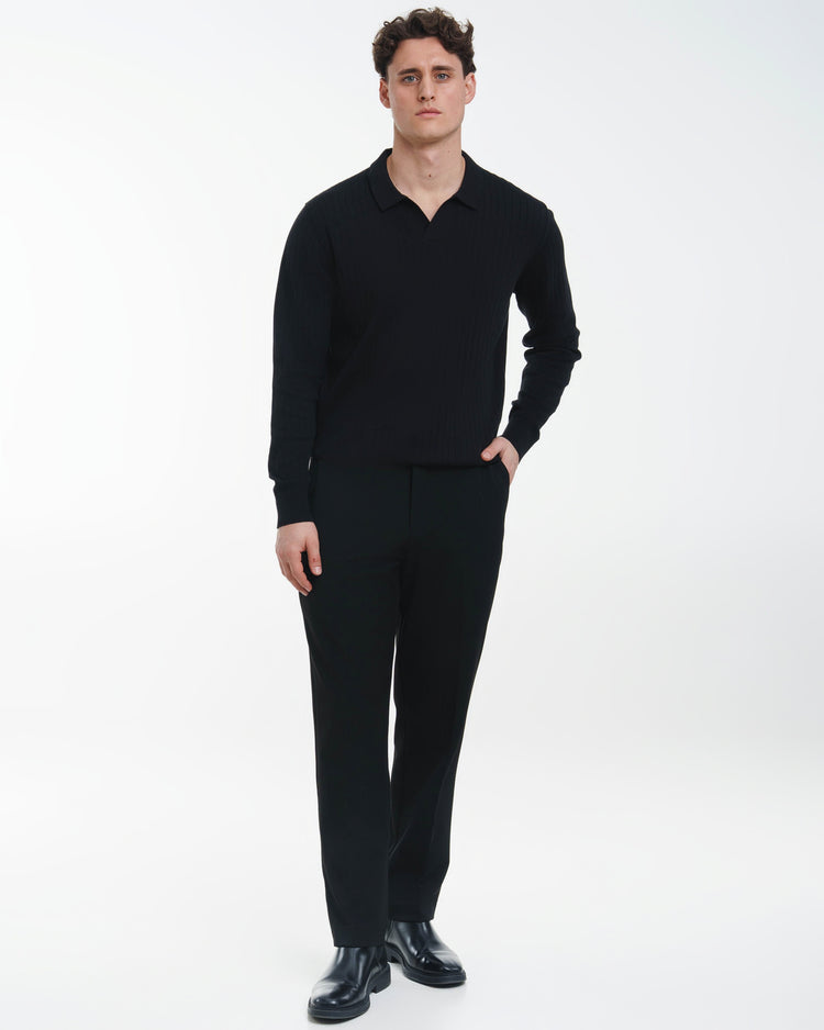 Wide Rib Knit Polo (Black)