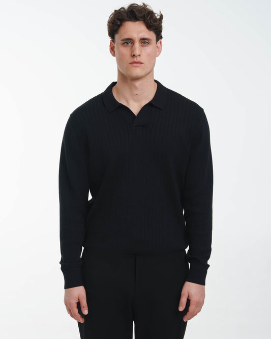 Wide Rib Knit Polo (Black)