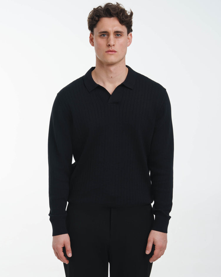 Wide Rib Knit Polo (Black)
