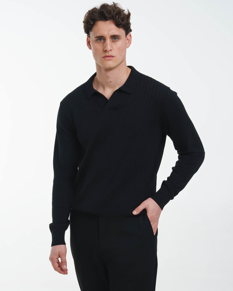 Wide Rib Knit Polo (Black)