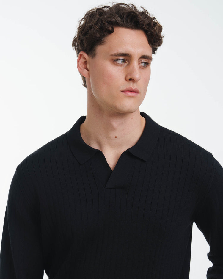 Wide Rib Knit Polo (Black)