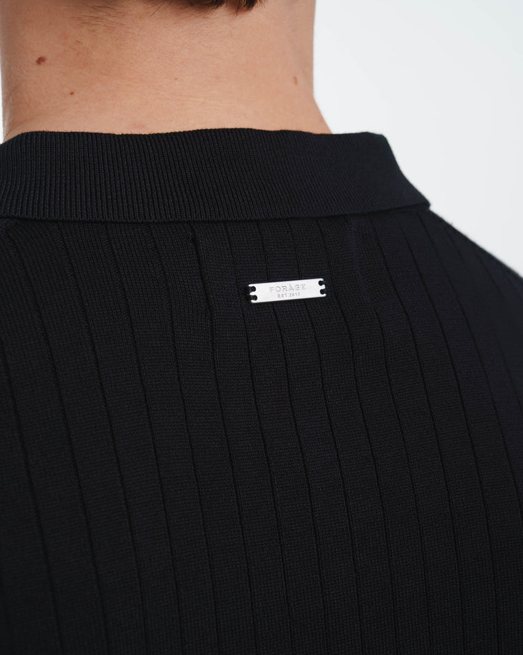 Wide Rib Knit Polo (Black)