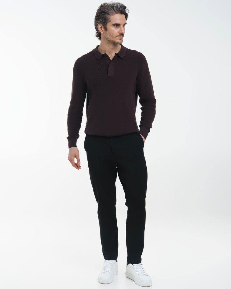 Concealed Placket Knit Polo (Dark Brown)