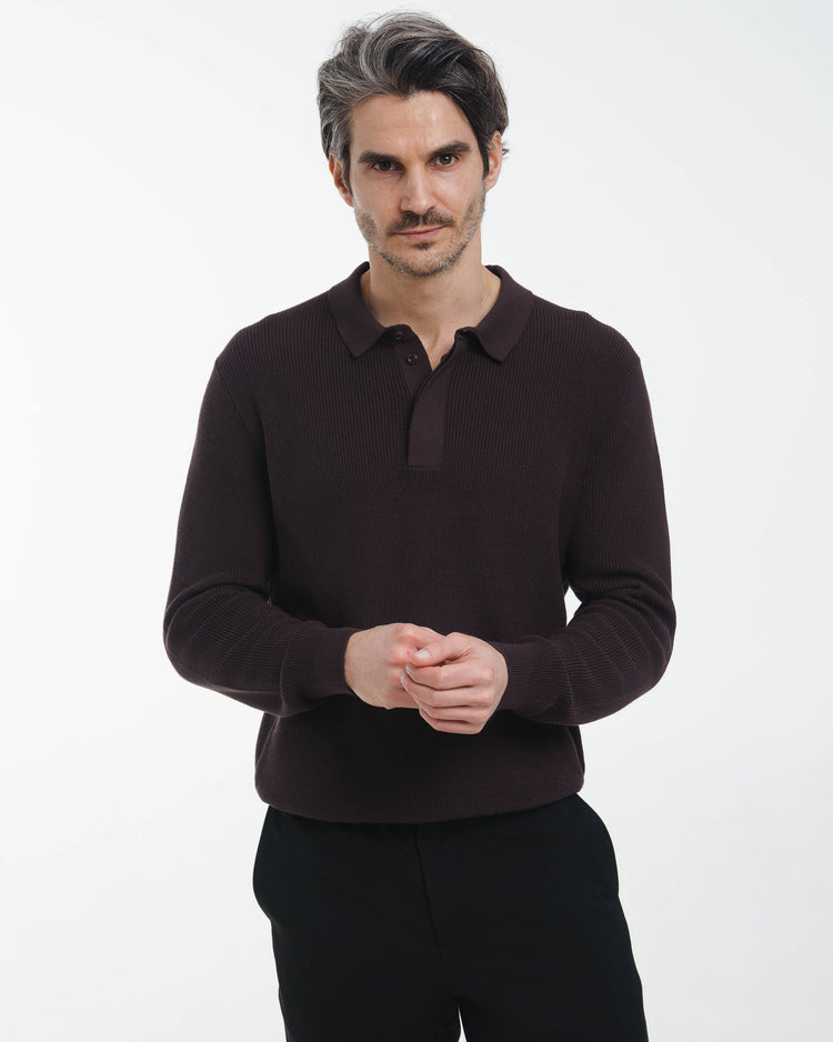 Concealed Placket Knit Polo (Dark Brown)