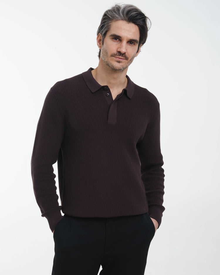 Concealed Placket Knit Polo (Dark Brown)