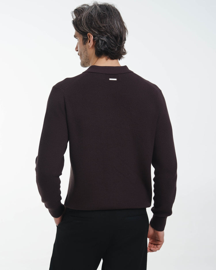 Concealed Placket Knit Polo (Dark Brown)