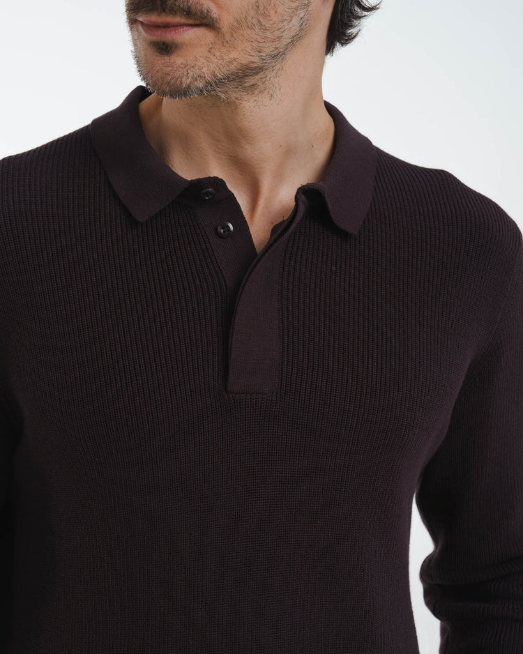 Concealed Placket Knit Polo (Dark Brown)