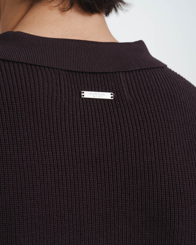 Concealed Placket Knit Polo (Dark Brown)