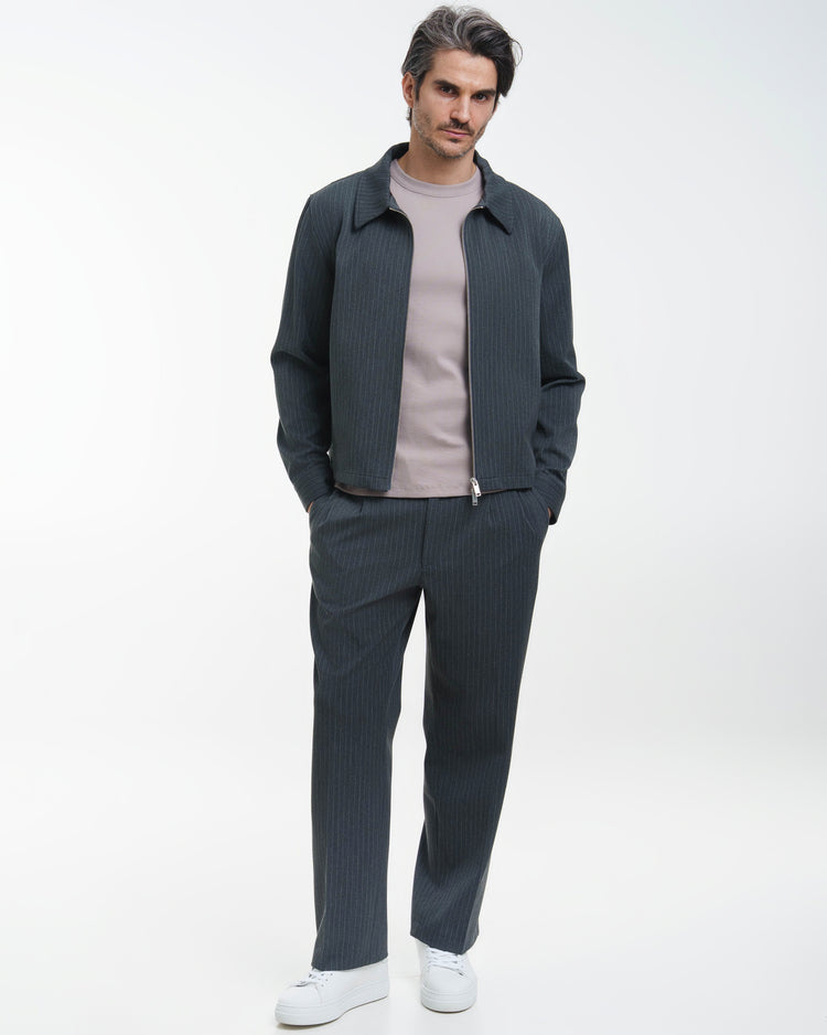Harrington Jacket (Grey Pinstriped)