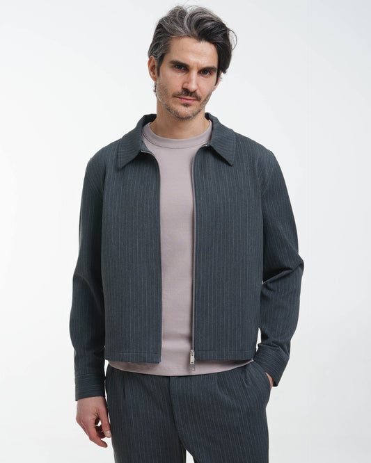 Harrington Jacket (Grey Pinstriped)