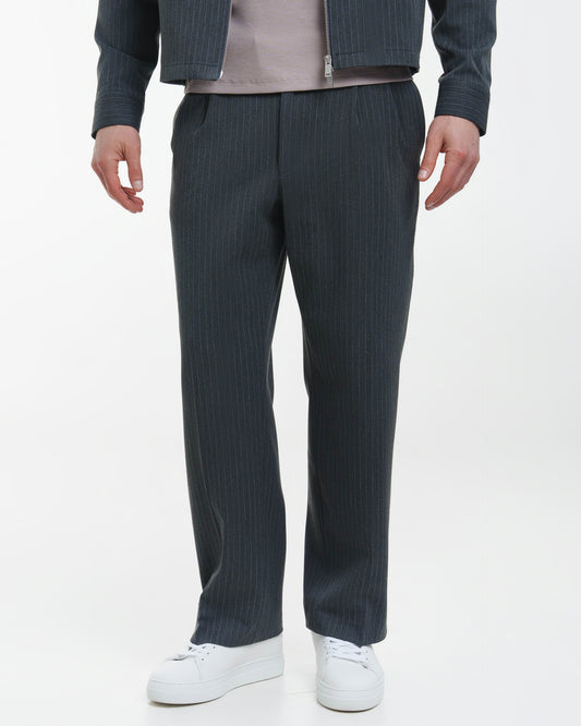 Suit Pants Loose Fit (Grey Pinstriped)